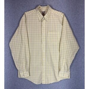 TravelSmith Shirt Mens Large Yellow Plaid Button Down Cotton Long Sleeve Classic